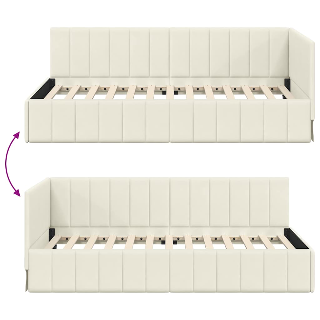 Hoekbedframe met hoofdeinde Crème 90 cm x 190 cm Fluweel
