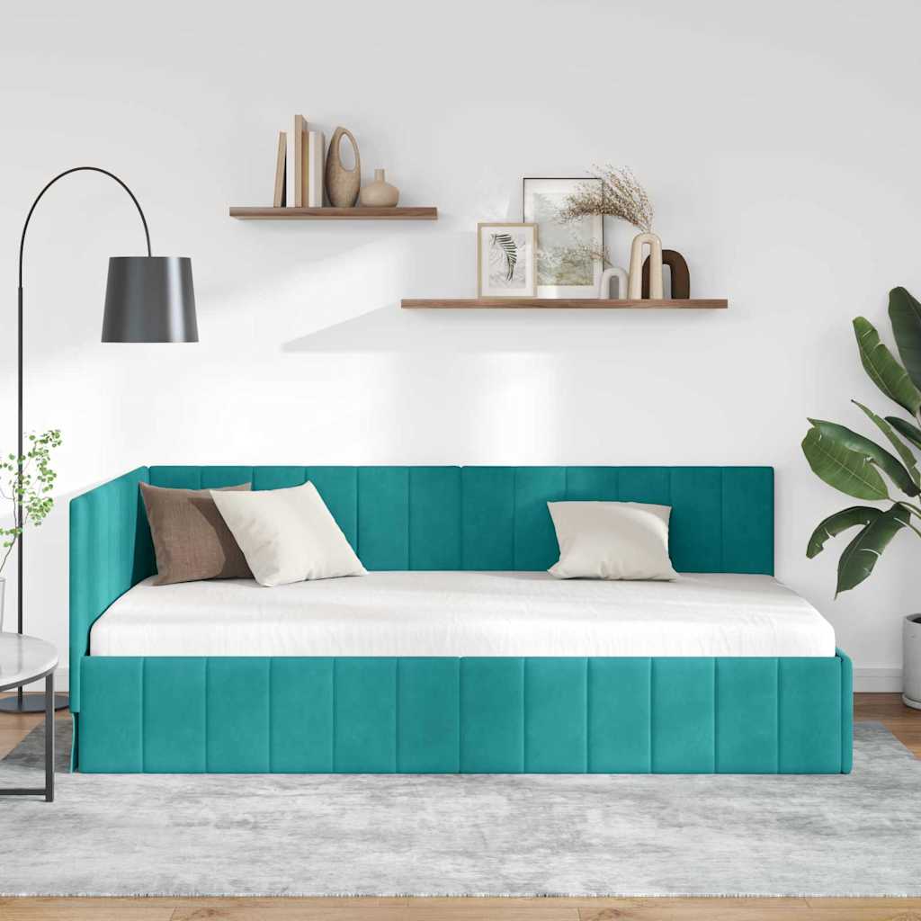 Hoekbedframe met hoofdeinde Turquoise 90 cm x 190 cm Fluweel is nu te koop bij PeponiXL, paradijselijk wonen!