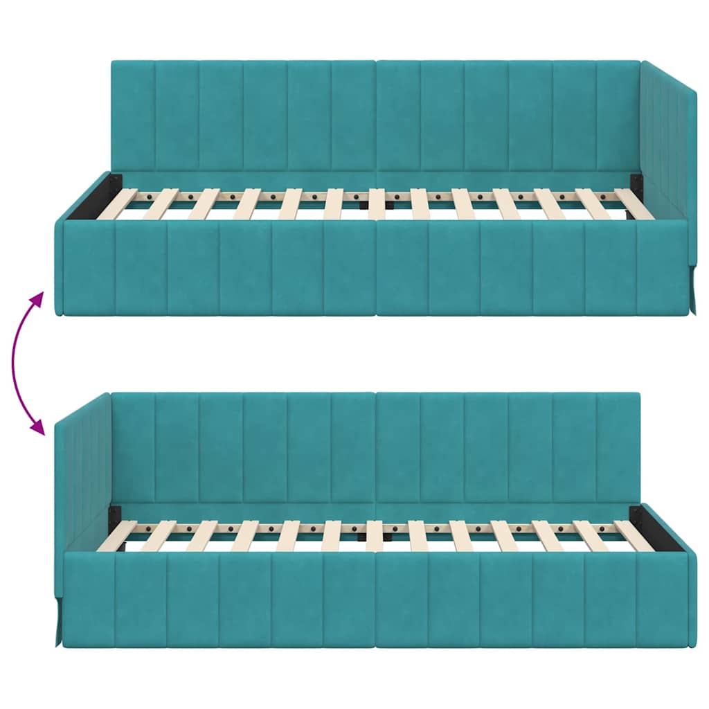 Hoekbedframe met hoofdeinde Turquoise 90 cm x 190 cm Fluweel is nu te koop bij PeponiXL, paradijselijk wonen!