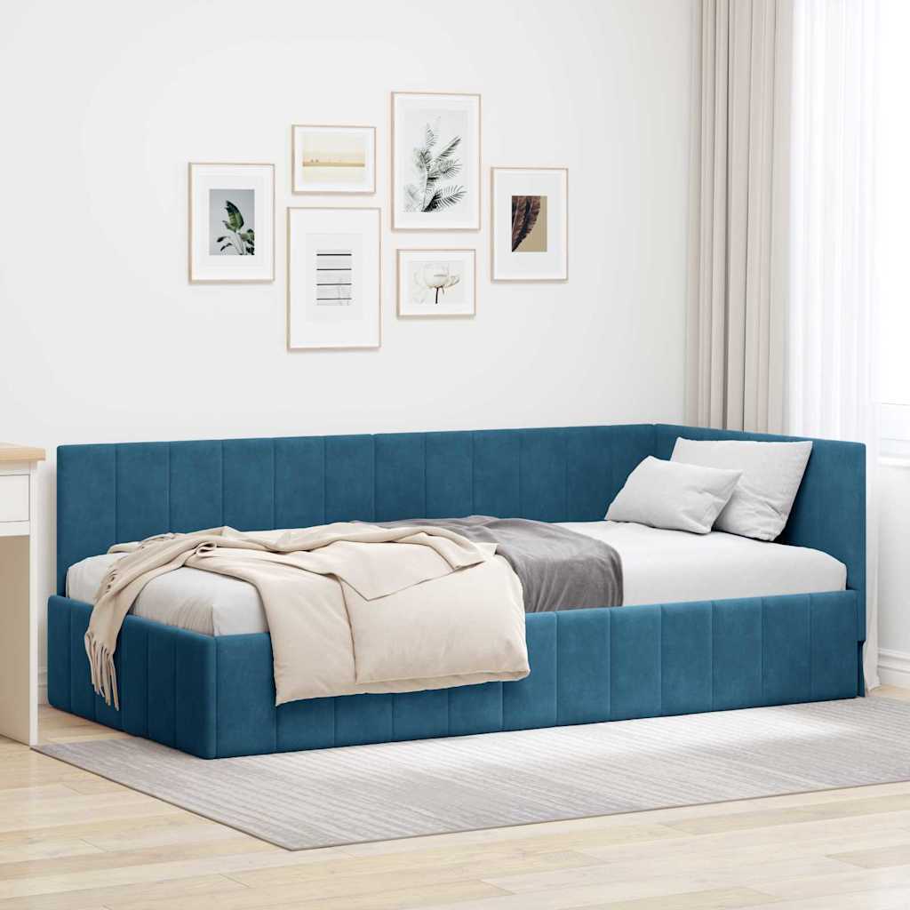 Hoekbedframe met hoofdeinde Blauw 90 cm x 200 cm Fluweel is nu te koop bij PeponiXL, paradijselijk wonen!