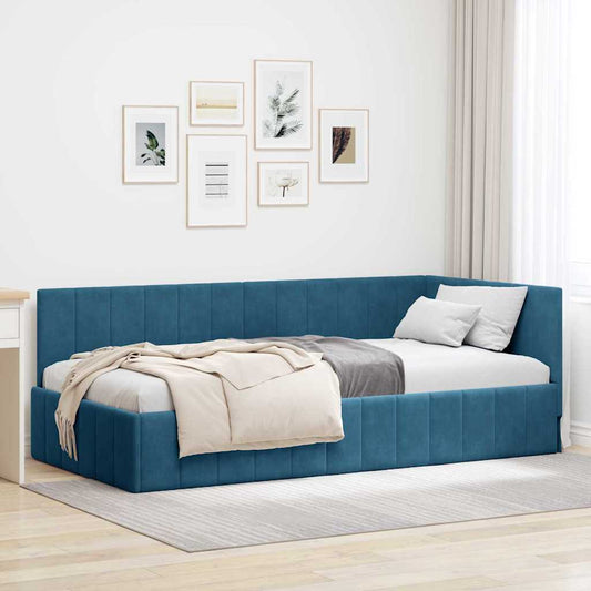 Hoekbedframe met hoofdeinde Blauw 90 cm x 200 cm Fluweel is nu te koop bij PeponiXL, paradijselijk wonen!