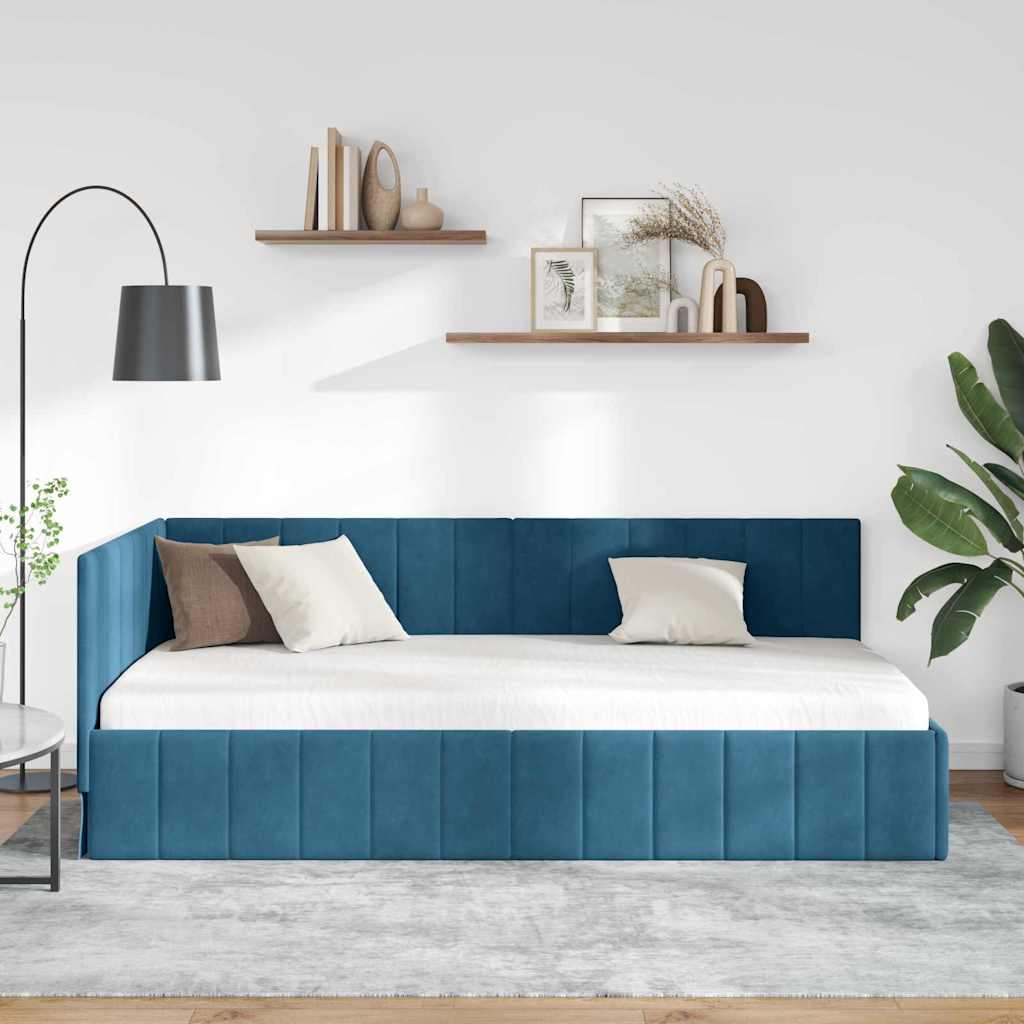 Hoekbedframe met hoofdeinde Blauw 90 cm x 200 cm Fluweel is nu te koop bij PeponiXL, paradijselijk wonen!