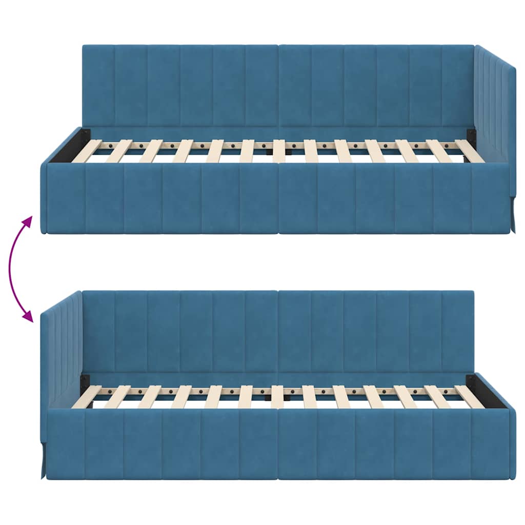 Hoekbedframe met hoofdeinde Blauw 90 cm x 200 cm Fluweel is nu te koop bij PeponiXL, paradijselijk wonen!