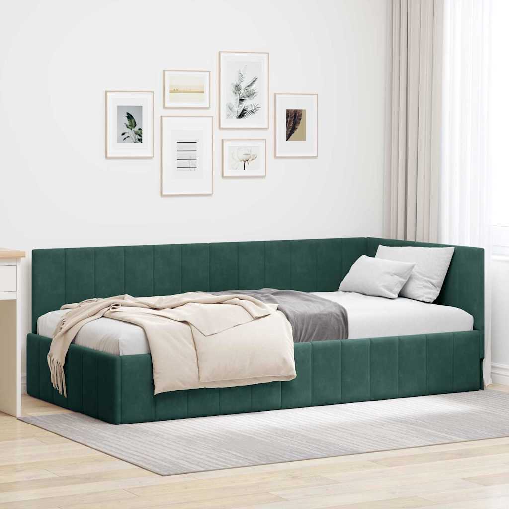 Hoekbedframe met hoofdeinde Donkergroen 90 cm x 200 cm Fluweel