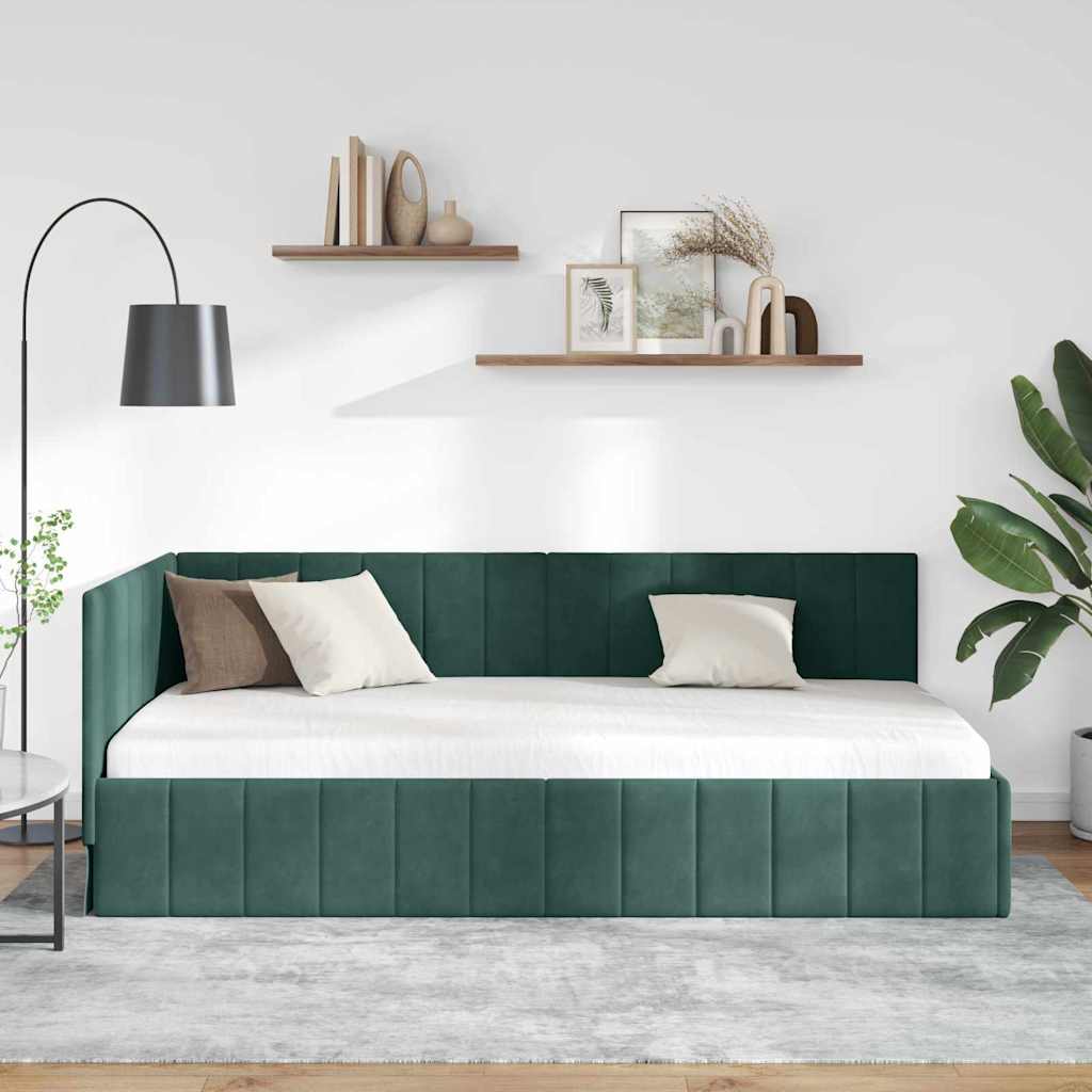 Hoekbedframe met hoofdeinde Donkergroen 90 cm x 200 cm Fluweel
