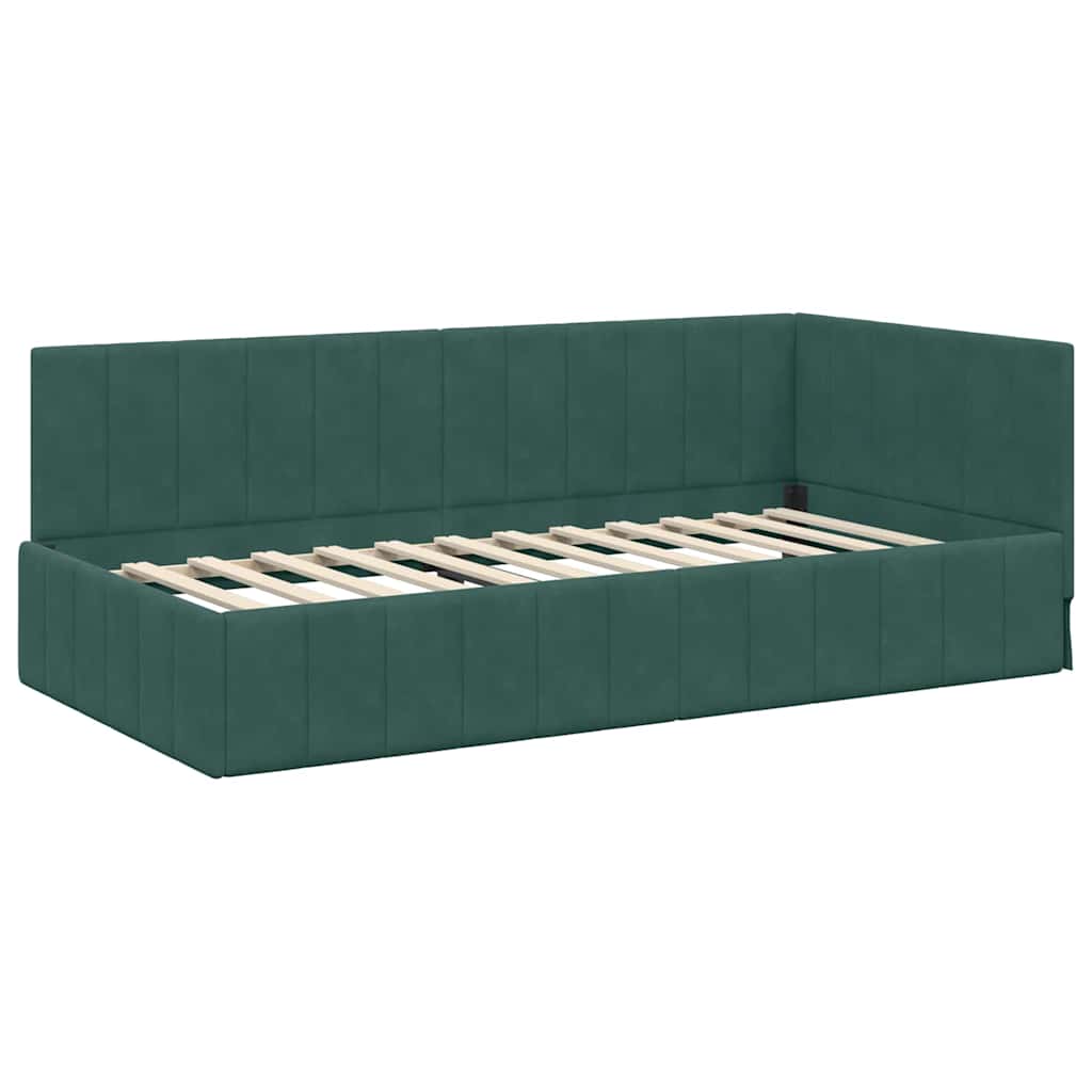 Hoekbedframe met hoofdeinde Donkergroen 90 cm x 200 cm Fluweel