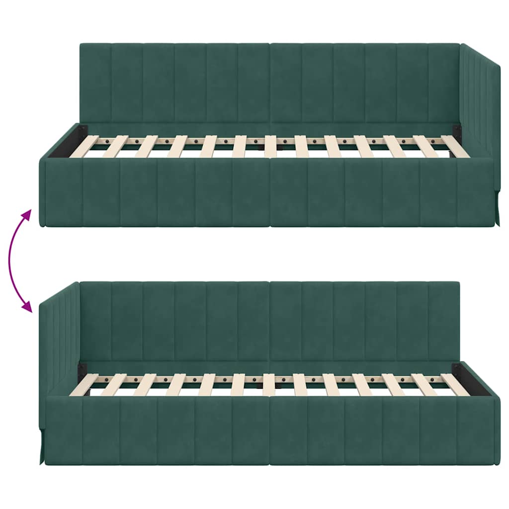 Hoekbedframe met hoofdeinde Donkergroen 90 cm x 200 cm Fluweel