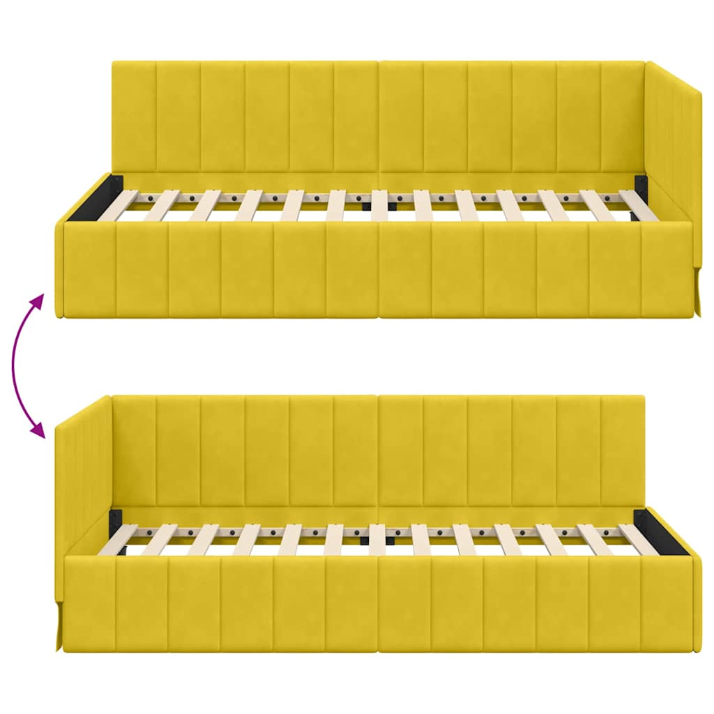 Hoekbedframe met hoofdeinde Geel 90 cm x 200 cm Fluweel is nu te koop bij PeponiXL, paradijselijk wonen!