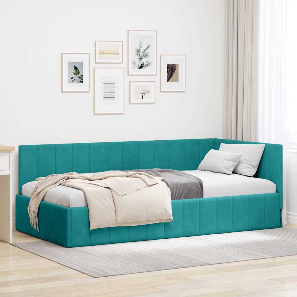Hoekbedframe met hoofdeinde Turquoise 90 cm x 200 cm Fluweel is nu te koop bij PeponiXL, paradijselijk wonen!