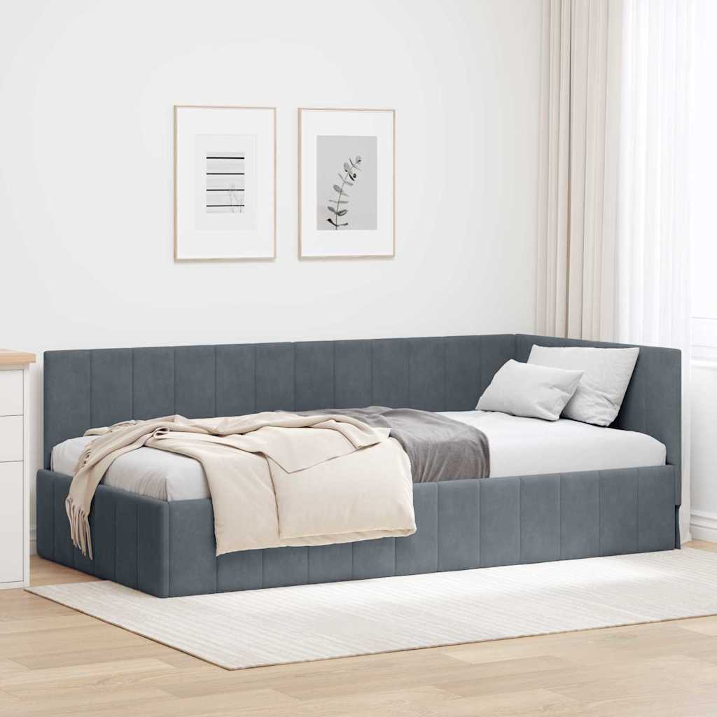 Hoekbedframe met hoofdeinde Donkergrijs 100 cm x 200 cm Fluweel is nu te koop bij PeponiXL, paradijselijk wonen!
