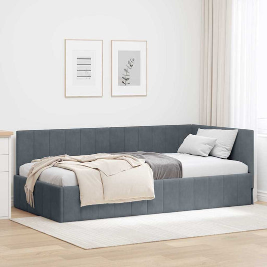 Hoekbedframe met hoofdeinde Donkergrijs 100 cm x 200 cm Fluweel is nu te koop bij PeponiXL, paradijselijk wonen!