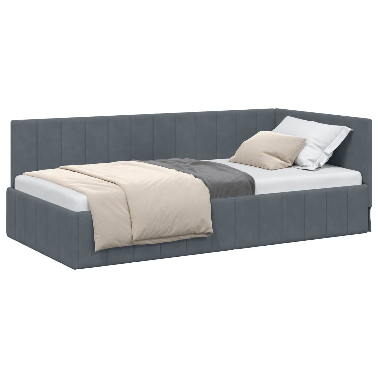 Hoekbedframe met hoofdeinde Donkergrijs 100 cm x 200 cm Fluweel is nu te koop bij PeponiXL, paradijselijk wonen!