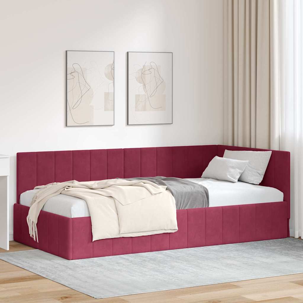 Hoekbedframe met hoofdeinde Wijnrood 100 cm x 200 cm Fluweel is nu te koop bij PeponiXL, paradijselijk wonen!