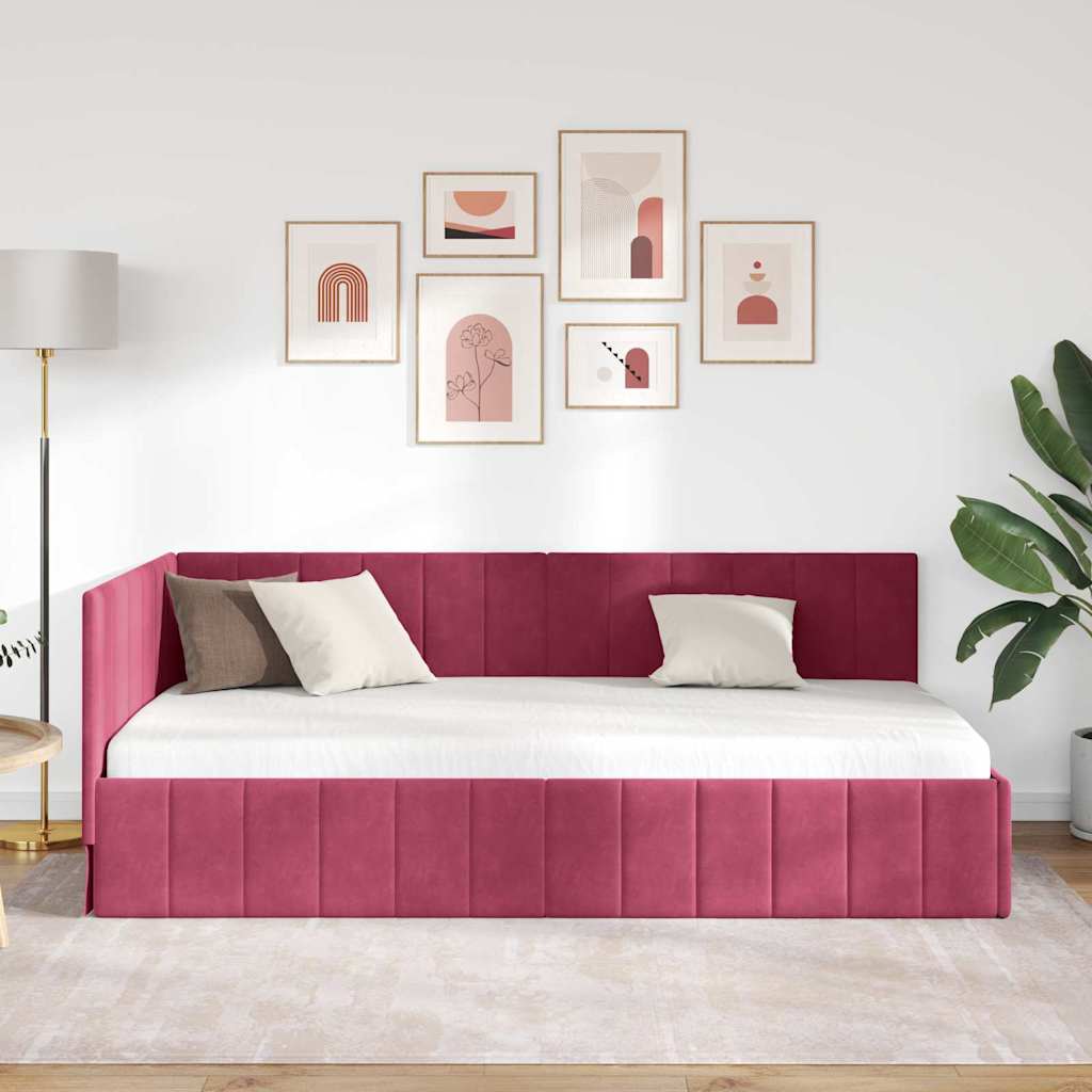 Hoekbedframe met hoofdeinde Wijnrood 100 cm x 200 cm Fluweel is nu te koop bij PeponiXL, paradijselijk wonen!