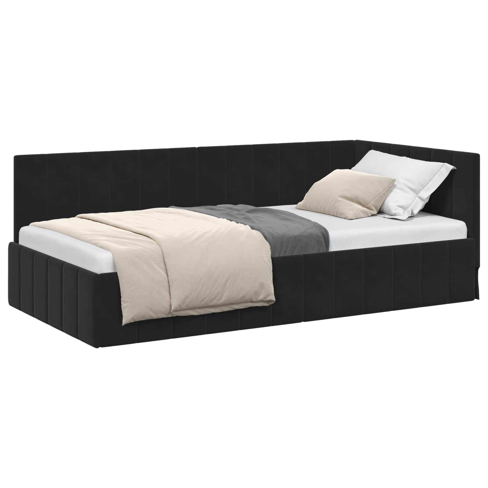 Hoekbedframe met hoofdeinde Zwart 100 cm x 200 cm Fluweel is nu te koop bij PeponiXL, paradijselijk wonen!