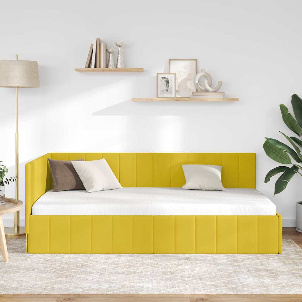 Hoekbedframe met hoofdeinde Geel 100 cm x 200 cm Fluweel is nu te koop bij PeponiXL, paradijselijk wonen!