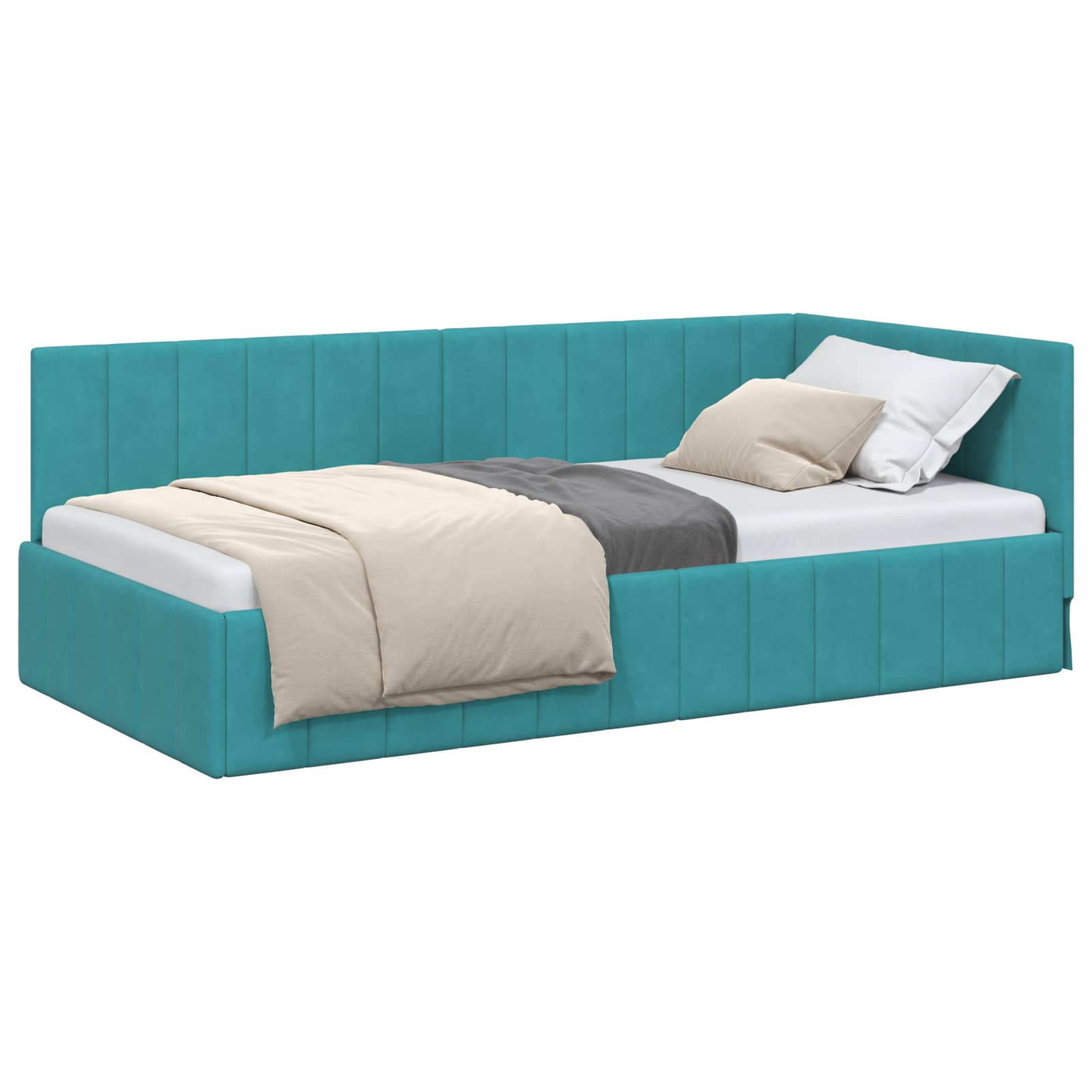 Hoekbedframe met hoofdeinde Turquoise 100 cm x 200 cm Fluweel is nu te koop bij PeponiXL, paradijselijk wonen!