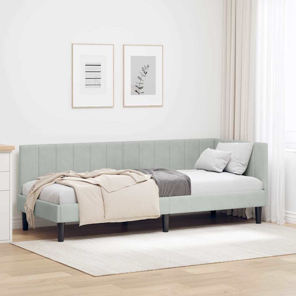 Hoekbedframe met hoofdeinde Lichtgrijs 80 cm x 200 cm Fluweel is nu te koop bij PeponiXL, paradijselijk wonen!