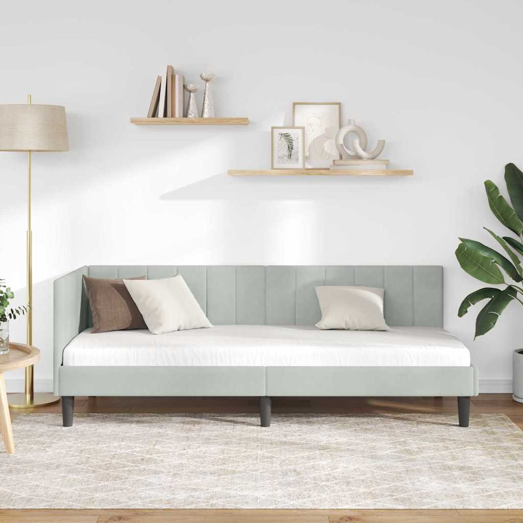 Hoekbedframe met hoofdeinde Lichtgrijs 80 cm x 200 cm Fluweel is nu te koop bij PeponiXL, paradijselijk wonen!