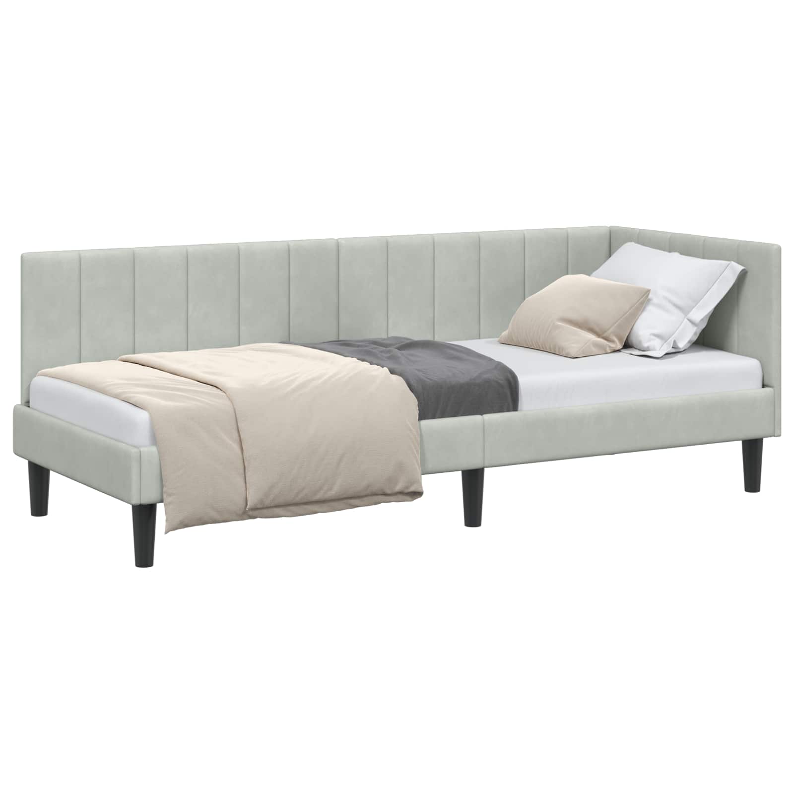 Hoekbedframe met hoofdeinde Lichtgrijs 80 cm x 200 cm Fluweel is nu te koop bij PeponiXL, paradijselijk wonen!
