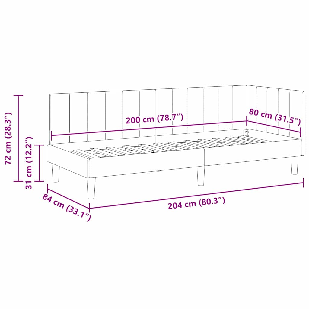 Hoekbedframe met hoofdeinde Lichtgrijs 80 cm x 200 cm Fluweel is nu te koop bij PeponiXL, paradijselijk wonen!