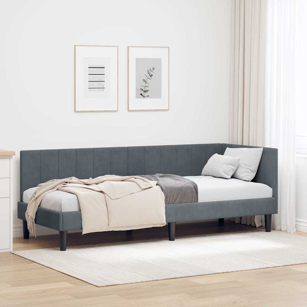 Hoekbedframe met hoofdeinde Donkergrijs 80 cm x 200 cm Fluweel is nu te koop bij PeponiXL, paradijselijk wonen!
