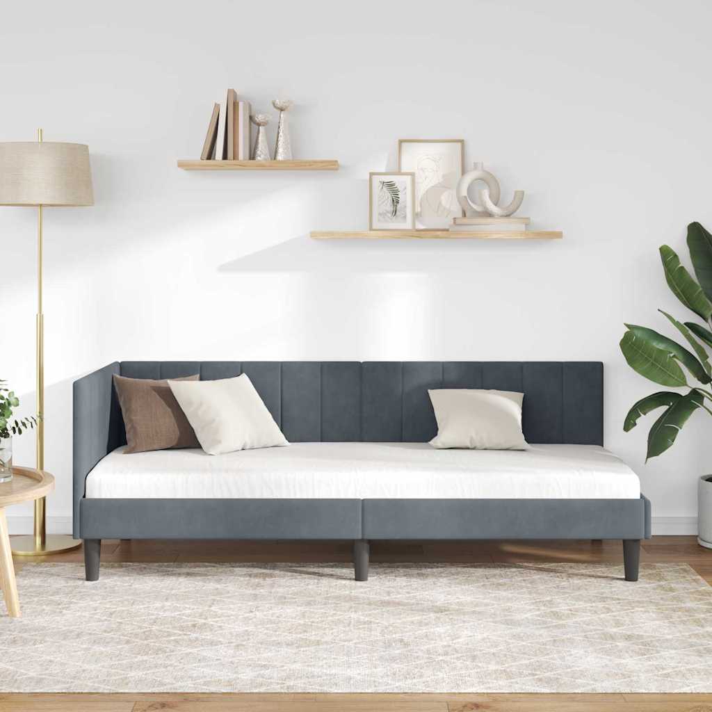 Hoekbedframe met hoofdeinde Donkergrijs 80 cm x 200 cm Fluweel is nu te koop bij PeponiXL, paradijselijk wonen!
