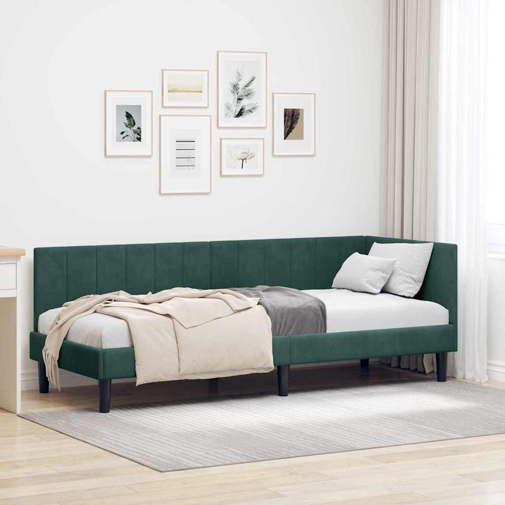 Hoekbedframe met hoofdeinde Donkergroen 80 cm x 200 cm Fluweel is nu te koop bij PeponiXL, paradijselijk wonen!