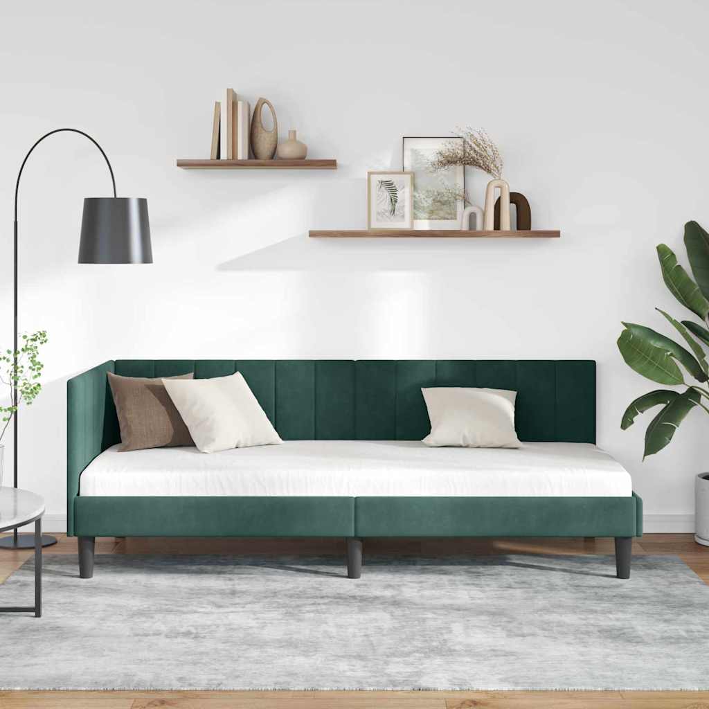 Hoekbedframe met hoofdeinde Donkergroen 80 cm x 200 cm Fluweel is nu te koop bij PeponiXL, paradijselijk wonen!