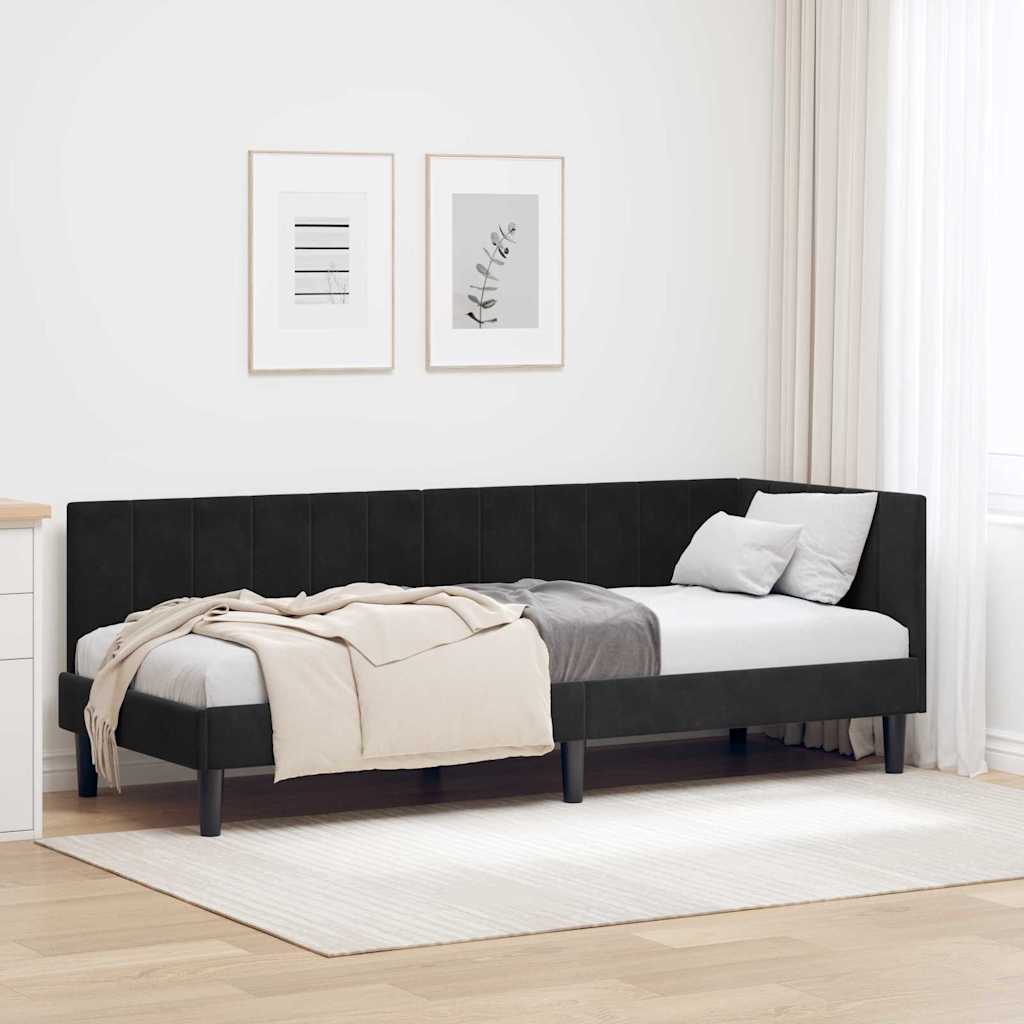 Hoekbedframe met hoofdeinde Zwart 80 cm x 200 cm Fluweel is nu te koop bij PeponiXL, paradijselijk wonen!