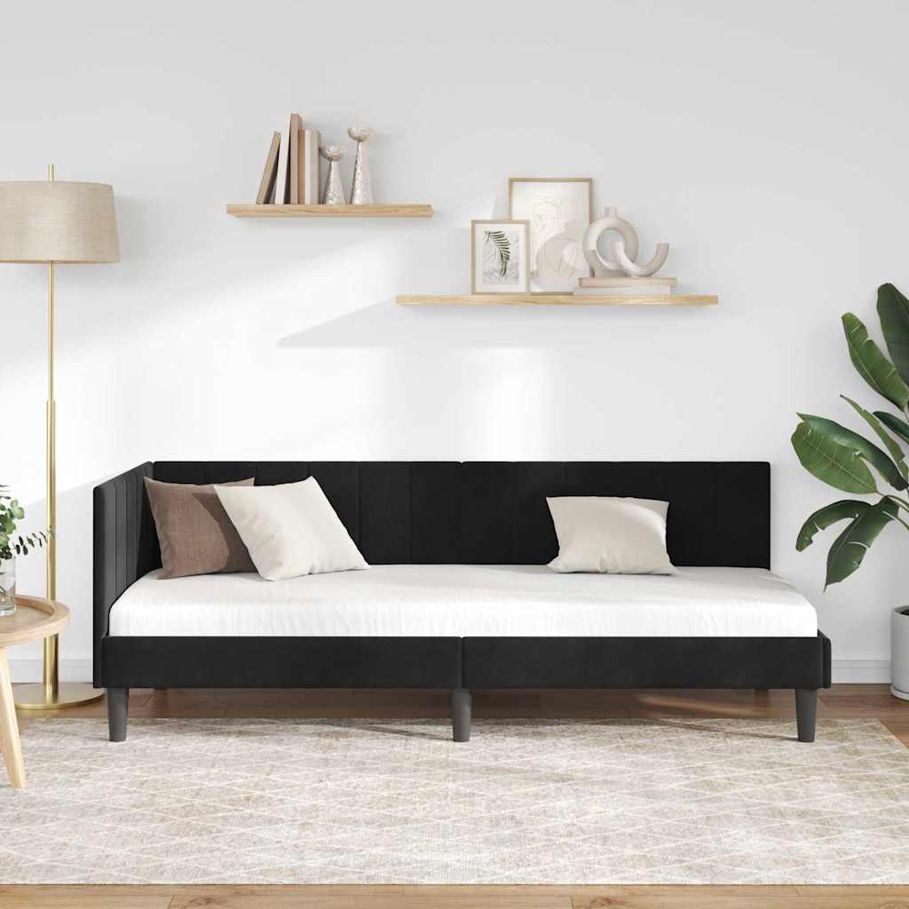 Hoekbedframe met hoofdeinde Zwart 80 cm x 200 cm Fluweel is nu te koop bij PeponiXL, paradijselijk wonen!