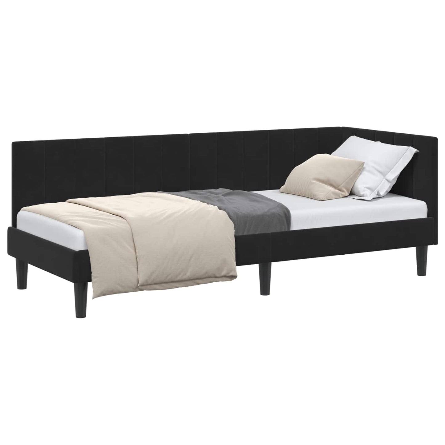 Hoekbedframe met hoofdeinde Zwart 80 cm x 200 cm Fluweel is nu te koop bij PeponiXL, paradijselijk wonen!