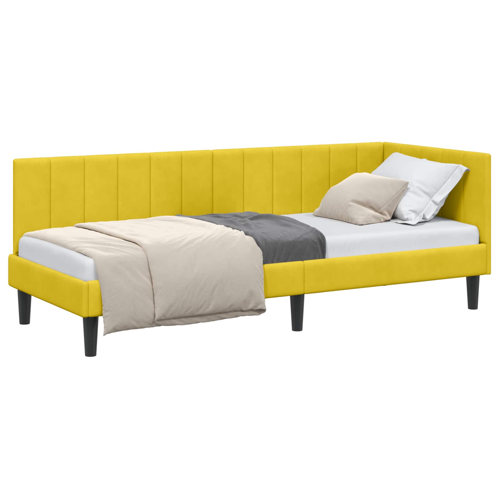 Hoekbedframe met hoofdeinde Geel 80 cm x 200 cm Fluweel is nu te koop bij PeponiXL, paradijselijk wonen!