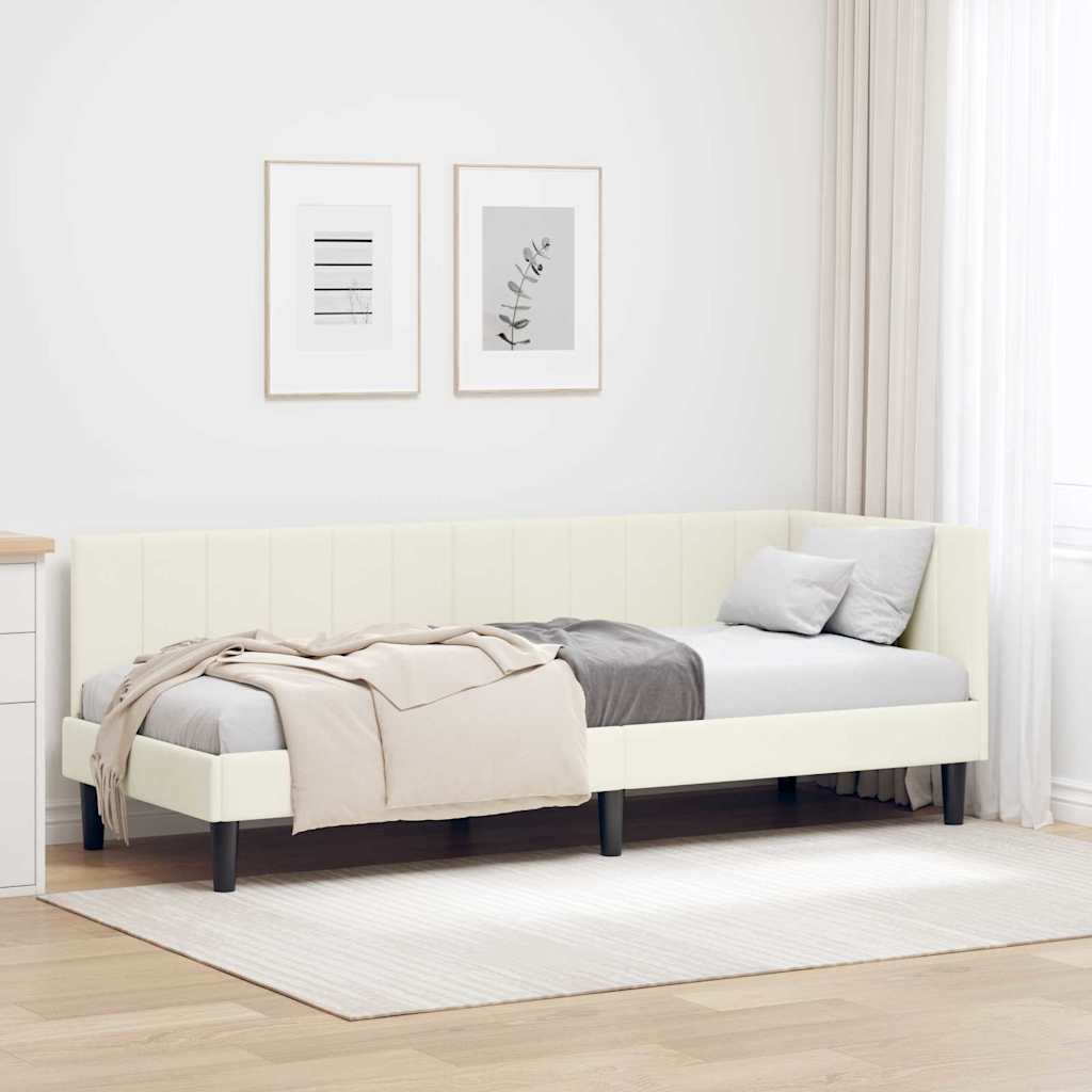 Hoekbedframe met hoofdeinde Crème 80 cm x 200 cm Fluweel is nu te koop bij PeponiXL, paradijselijk wonen!