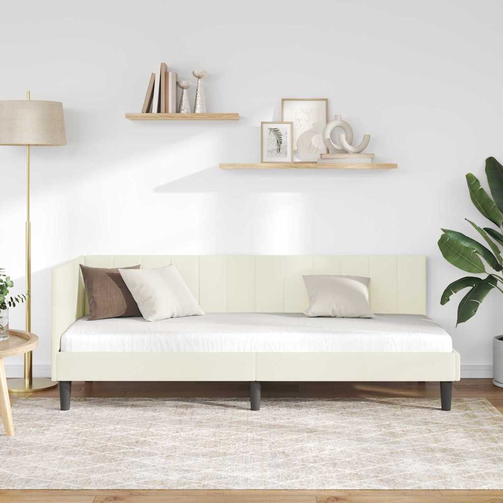 Hoekbedframe met hoofdeinde Crème 80 cm x 200 cm Fluweel is nu te koop bij PeponiXL, paradijselijk wonen!