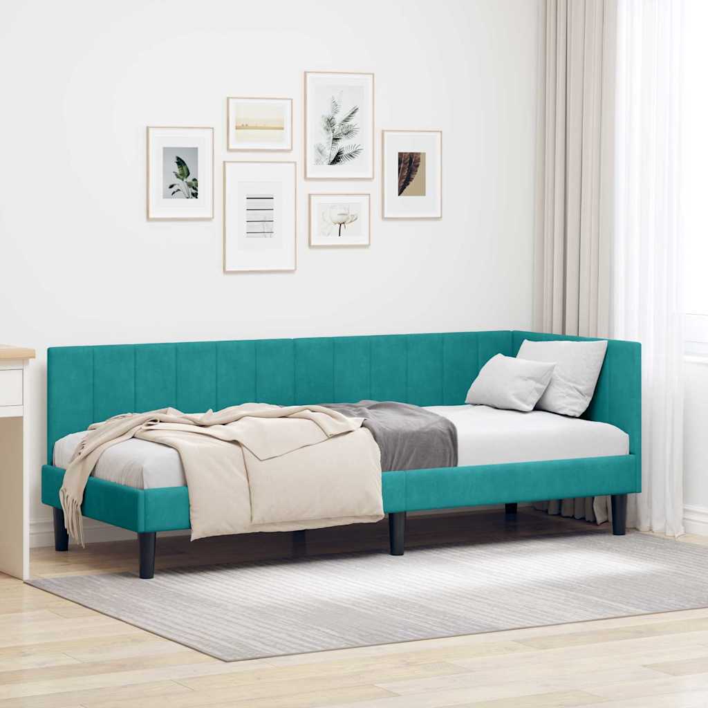 Hoekbedframe met hoofdeinde Turquoise 80 cm x 200 cm Fluweel is nu te koop bij PeponiXL, paradijselijk wonen!