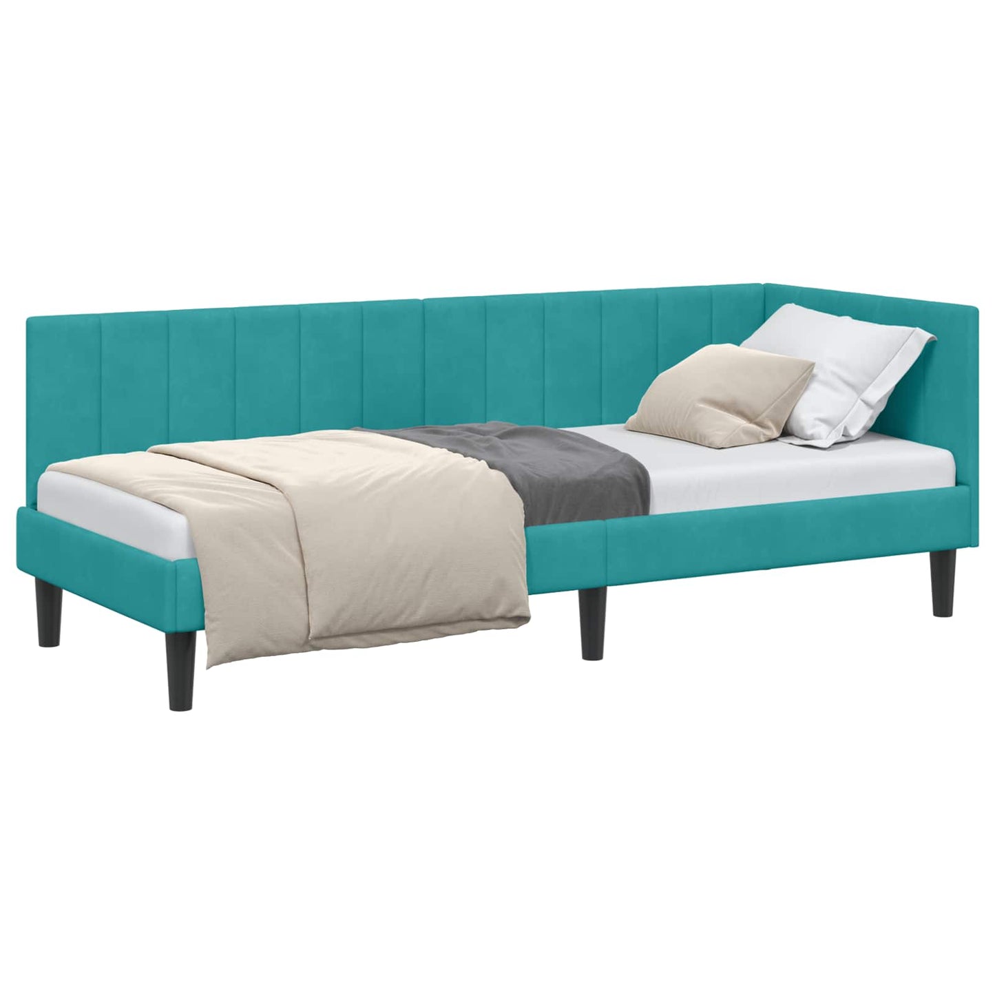 Hoekbedframe met hoofdeinde Turquoise 80 cm x 200 cm Fluweel is nu te koop bij PeponiXL, paradijselijk wonen!