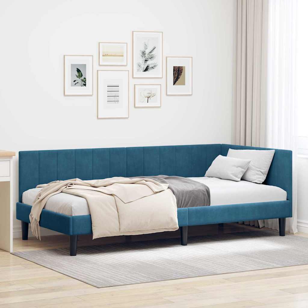 Hoekbedframe met hoofdeinde Blauw 90 cm x 190 cm Fluweel is nu te koop bij PeponiXL, paradijselijk wonen!