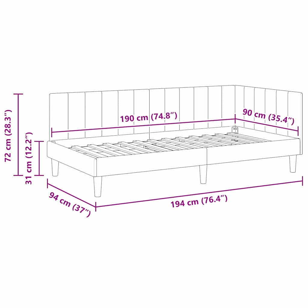 Hoekbedframe met hoofdeinde Blauw 90 cm x 190 cm Fluweel is nu te koop bij PeponiXL, paradijselijk wonen!