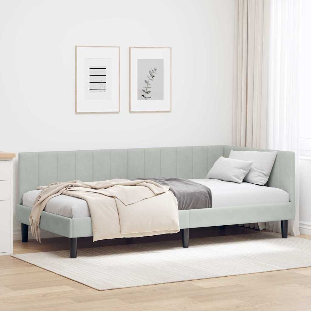 Hoekbedframe met hoofdeinde Lichtgrijs 90 cm x 190 cm Fluweel is nu te koop bij PeponiXL, paradijselijk wonen!