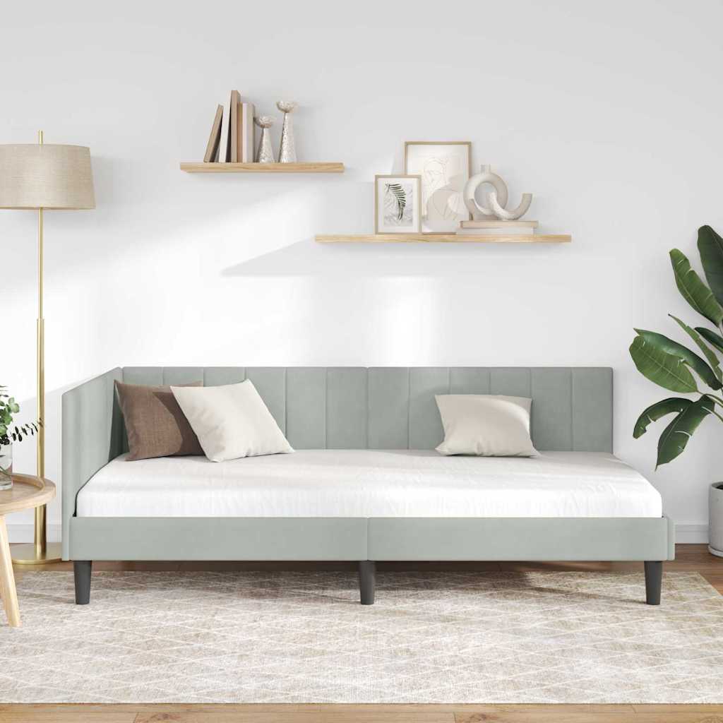 Hoekbedframe met hoofdeinde Lichtgrijs 90 cm x 190 cm Fluweel is nu te koop bij PeponiXL, paradijselijk wonen!