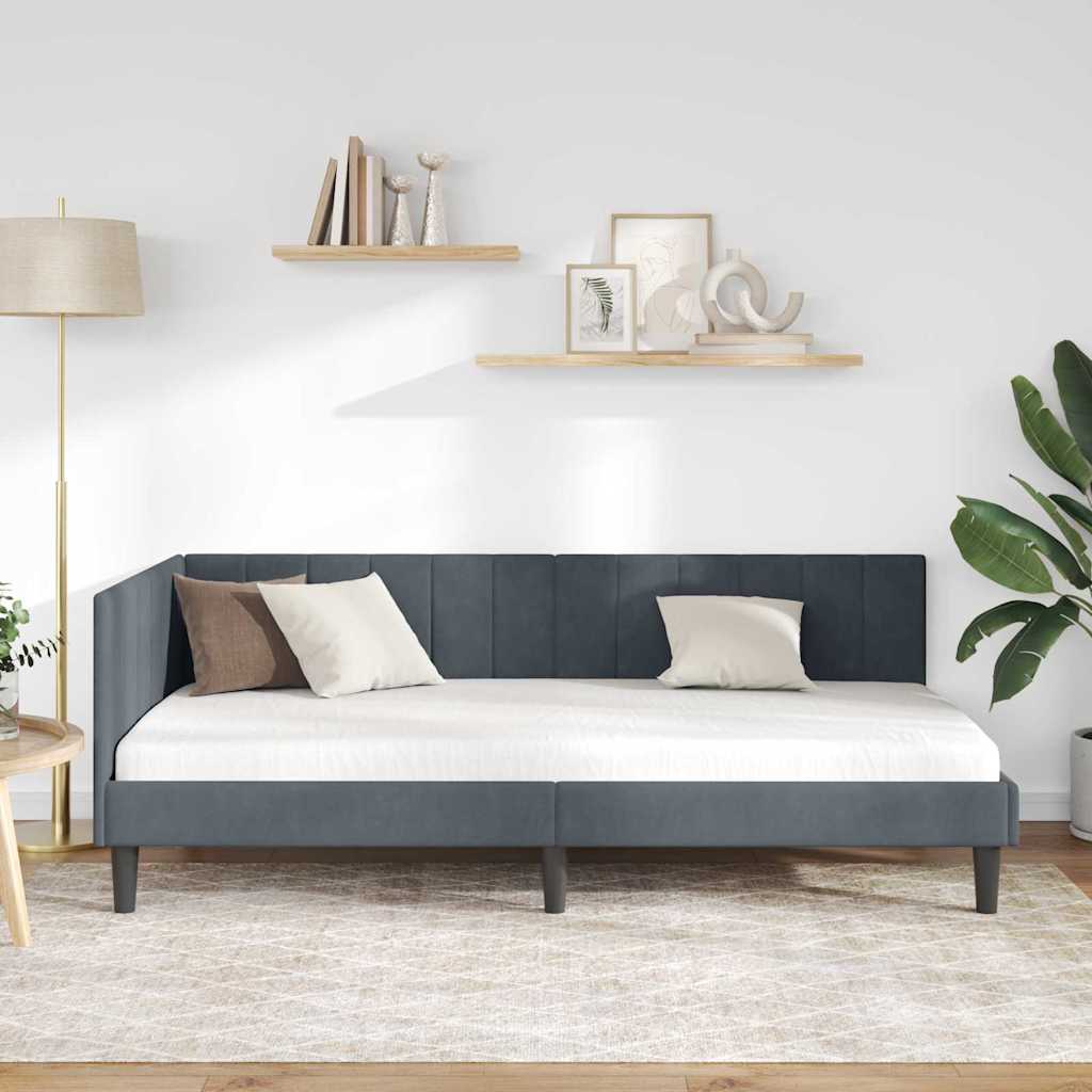 Hoekbedframe met hoofdeinde Donkergrijs 90 cm x 190 cm Fluweel is nu te koop bij PeponiXL, paradijselijk wonen!