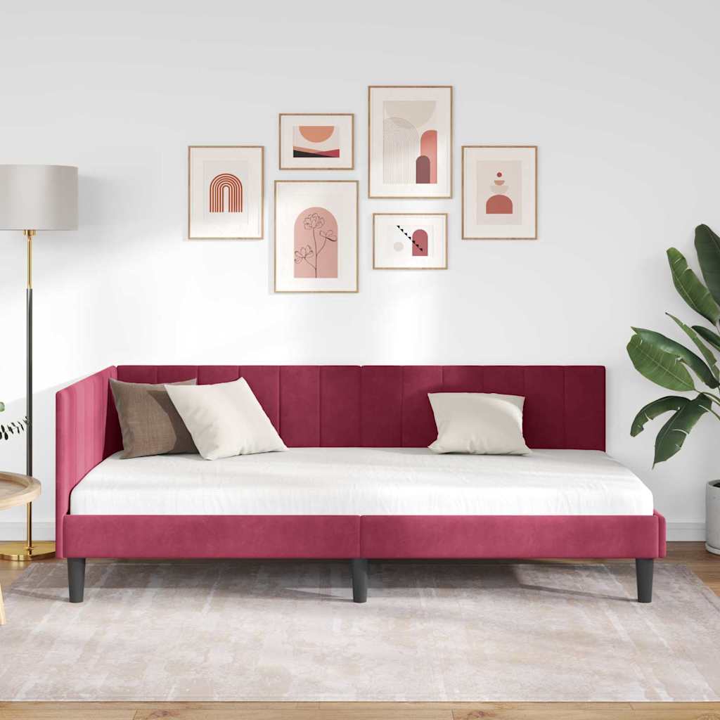 Hoekbedframe met hoofdeinde Wijnrood 90 cm x 190 cm Fluweel is nu te koop bij PeponiXL, paradijselijk wonen!