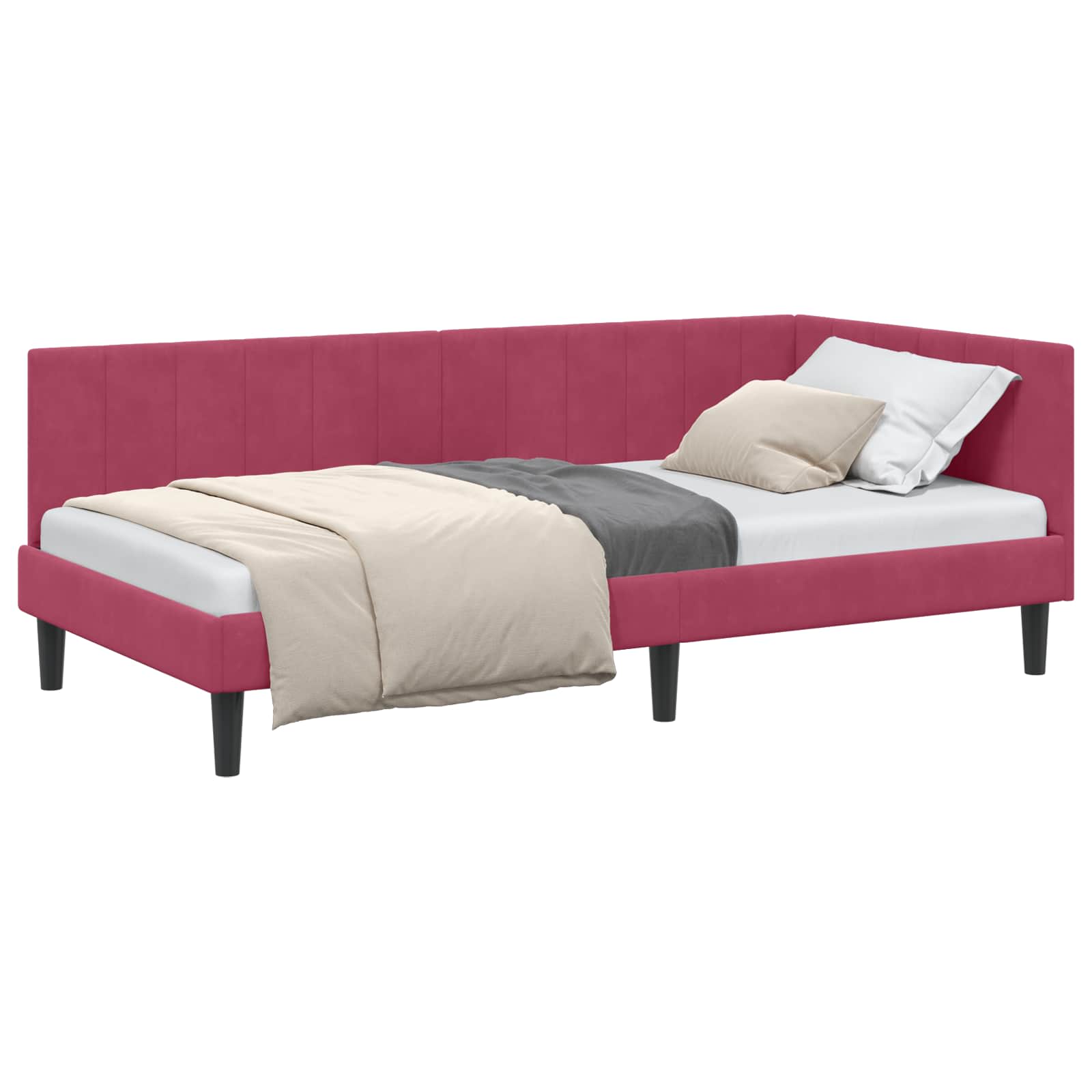 Hoekbedframe met hoofdeinde Wijnrood 90 cm x 190 cm Fluweel is nu te koop bij PeponiXL, paradijselijk wonen!