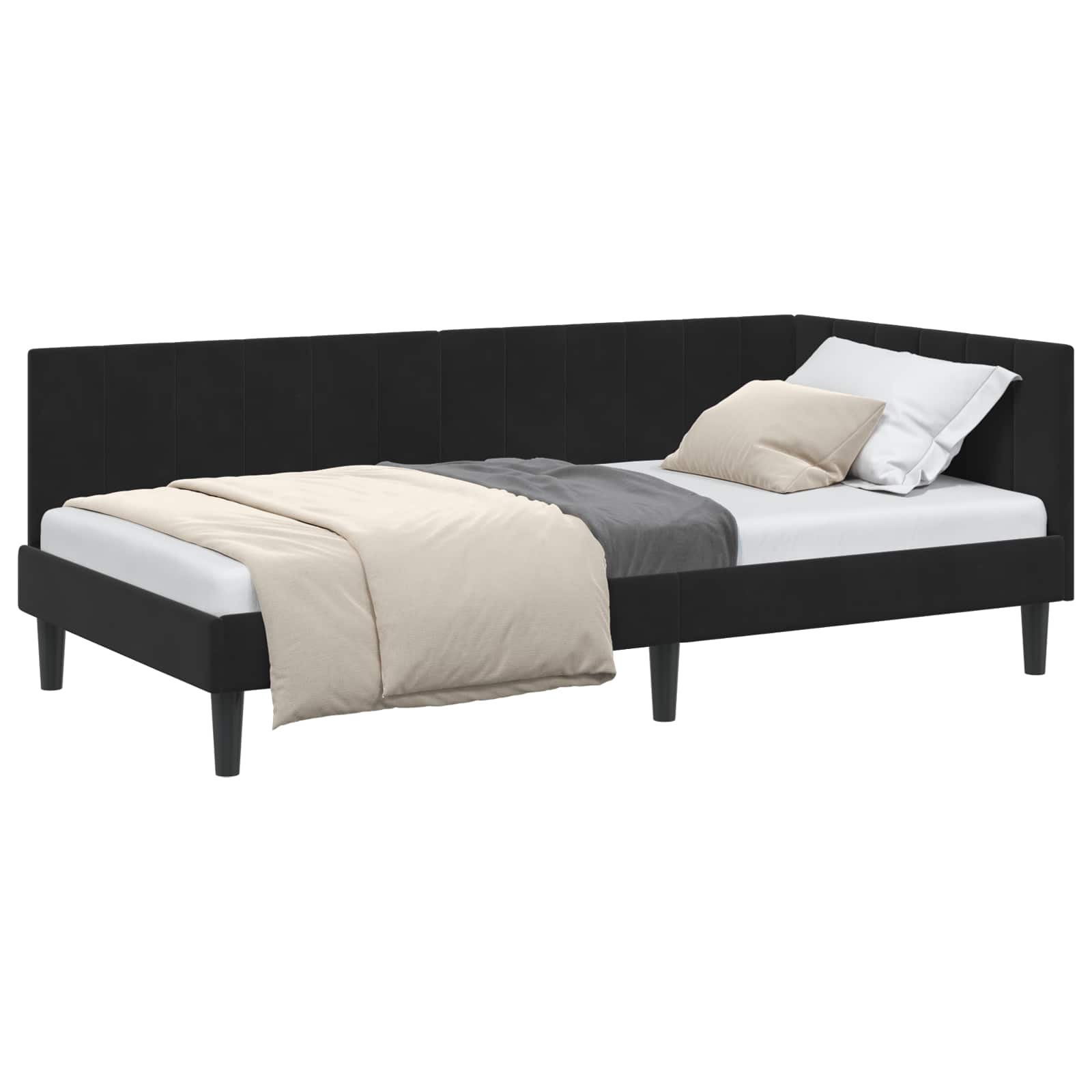 Hoekbedframe met hoofdeinde Zwart 90 cm x 190 cm Fluweel is nu te koop bij PeponiXL, paradijselijk wonen!