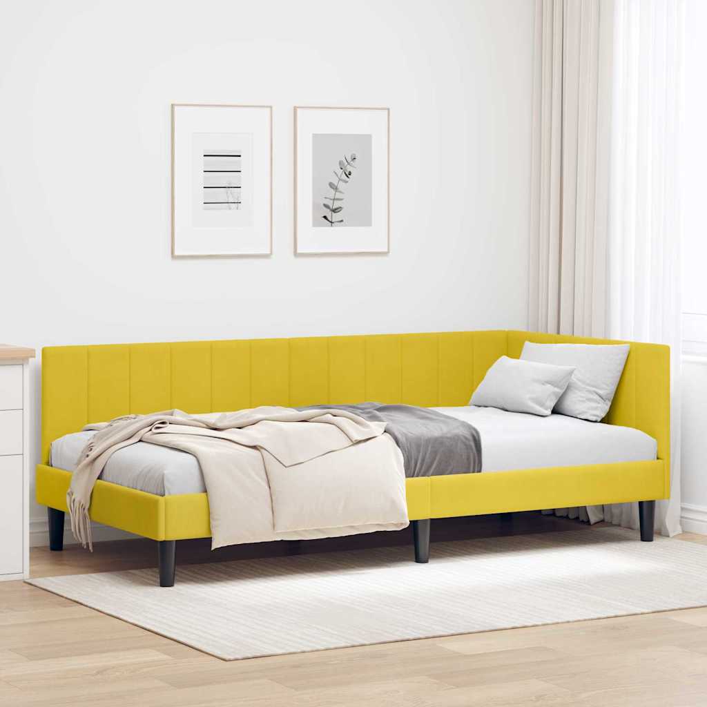 Hoekbedframe met hoofdeinde Geel 90 cm x 190 cm Fluweel is nu te koop bij PeponiXL, paradijselijk wonen!