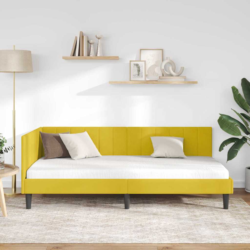 Hoekbedframe met hoofdeinde Geel 90 cm x 190 cm Fluweel is nu te koop bij PeponiXL, paradijselijk wonen!