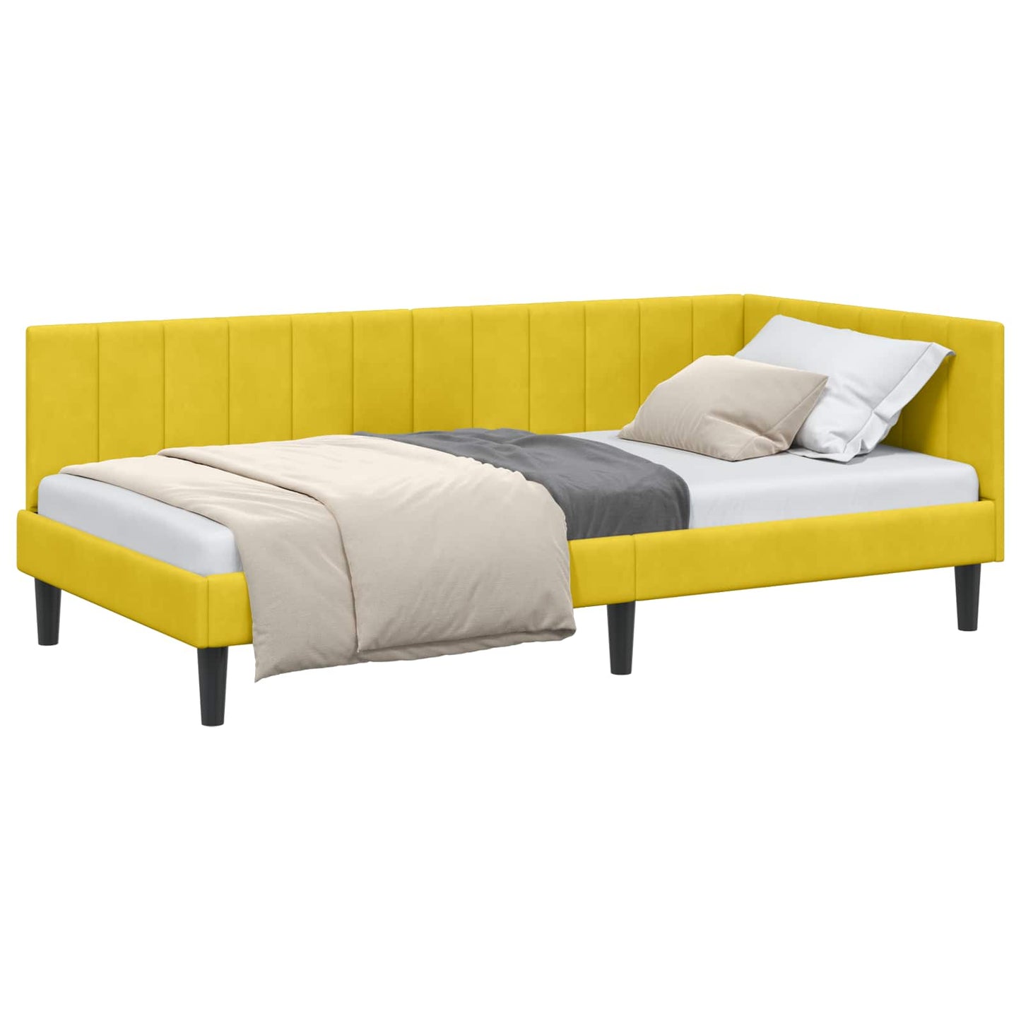 Hoekbedframe met hoofdeinde Geel 90 cm x 190 cm Fluweel is nu te koop bij PeponiXL, paradijselijk wonen!
