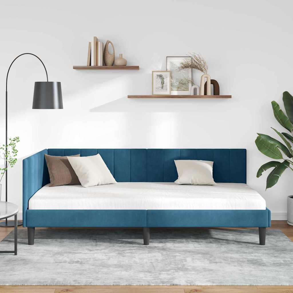 Hoekbedframe met hoofdeinde Blauw 90 cm x 200 cm Fluweel is nu te koop bij PeponiXL, paradijselijk wonen!