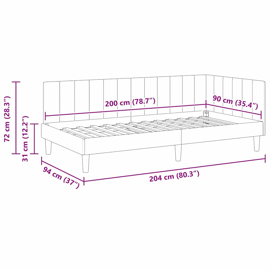 Hoekbedframe met hoofdeinde Lichtgrijs 90 cm x 200 cm Fluweel is nu te koop bij PeponiXL, paradijselijk wonen!